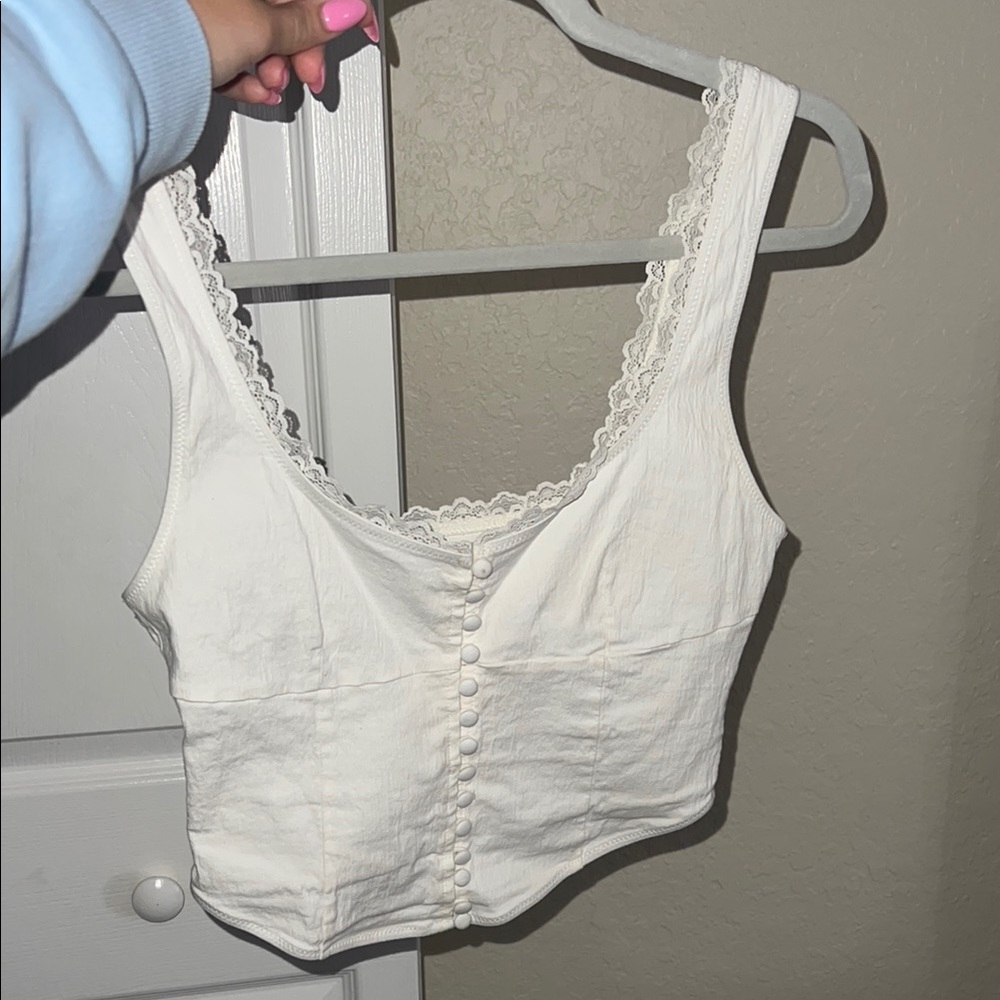 White Fox Boutique White Buttoned Crop Tank Top